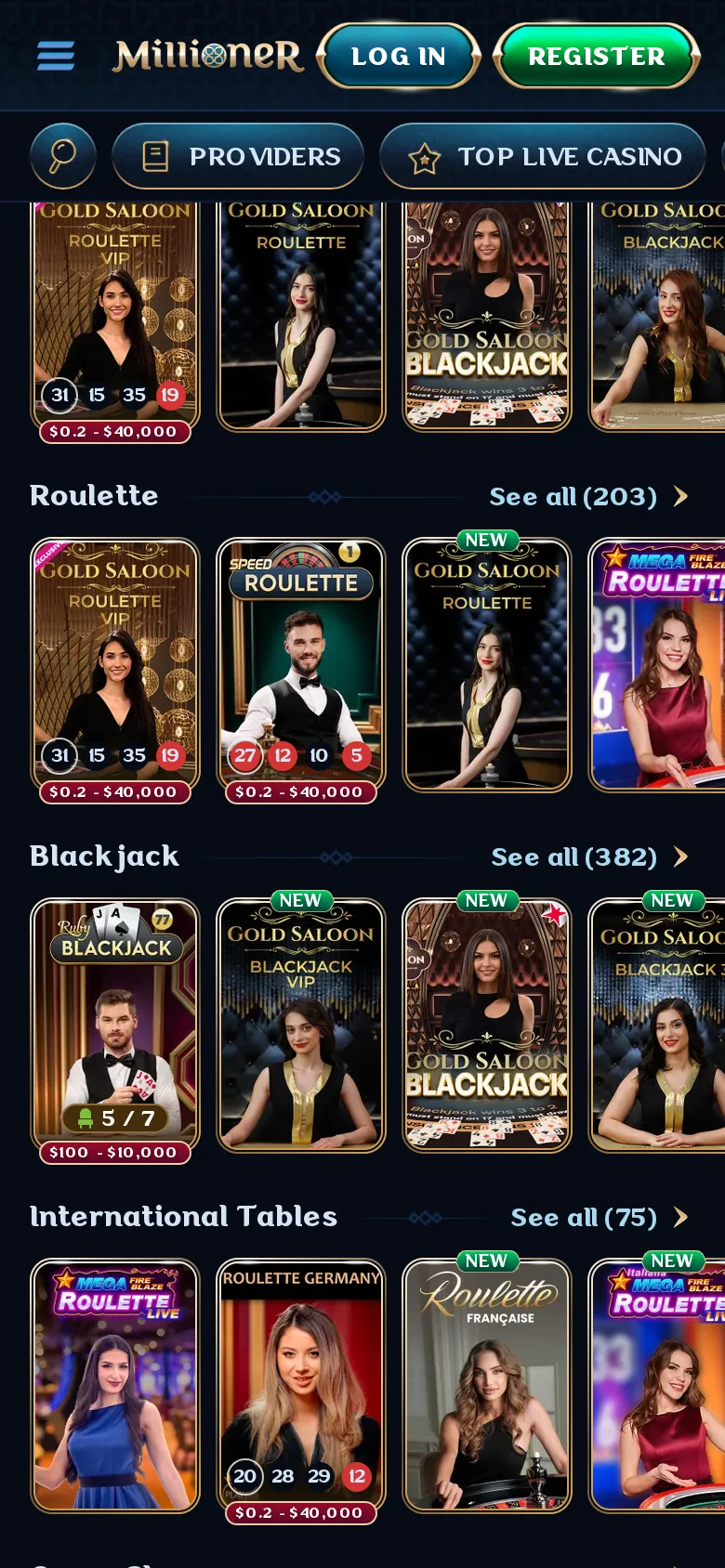 Millioner live casino