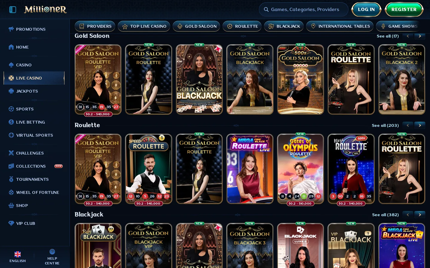 Millioner live casino